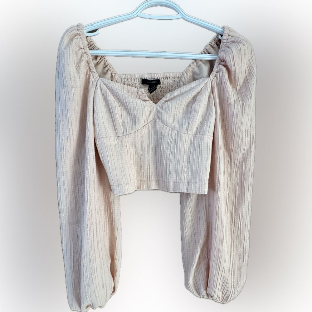 Light pink/coral Textured crop shirt